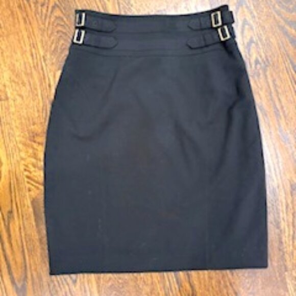 Clearout- EUC Calvin Klein Black Midi skirt with built in belts sz M - Picture 1 of 10